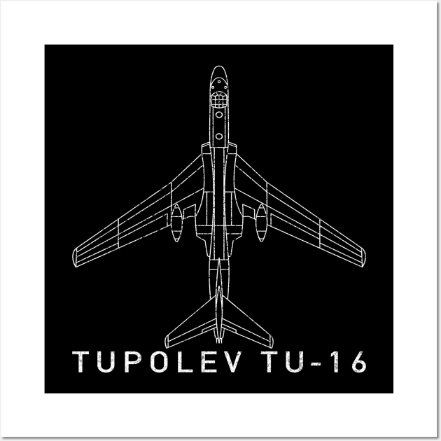 Tupolev Tu-16 Soviet Russian Strategic Bomber Jet Plane Blueprint Gift Wall Art by Battlefields